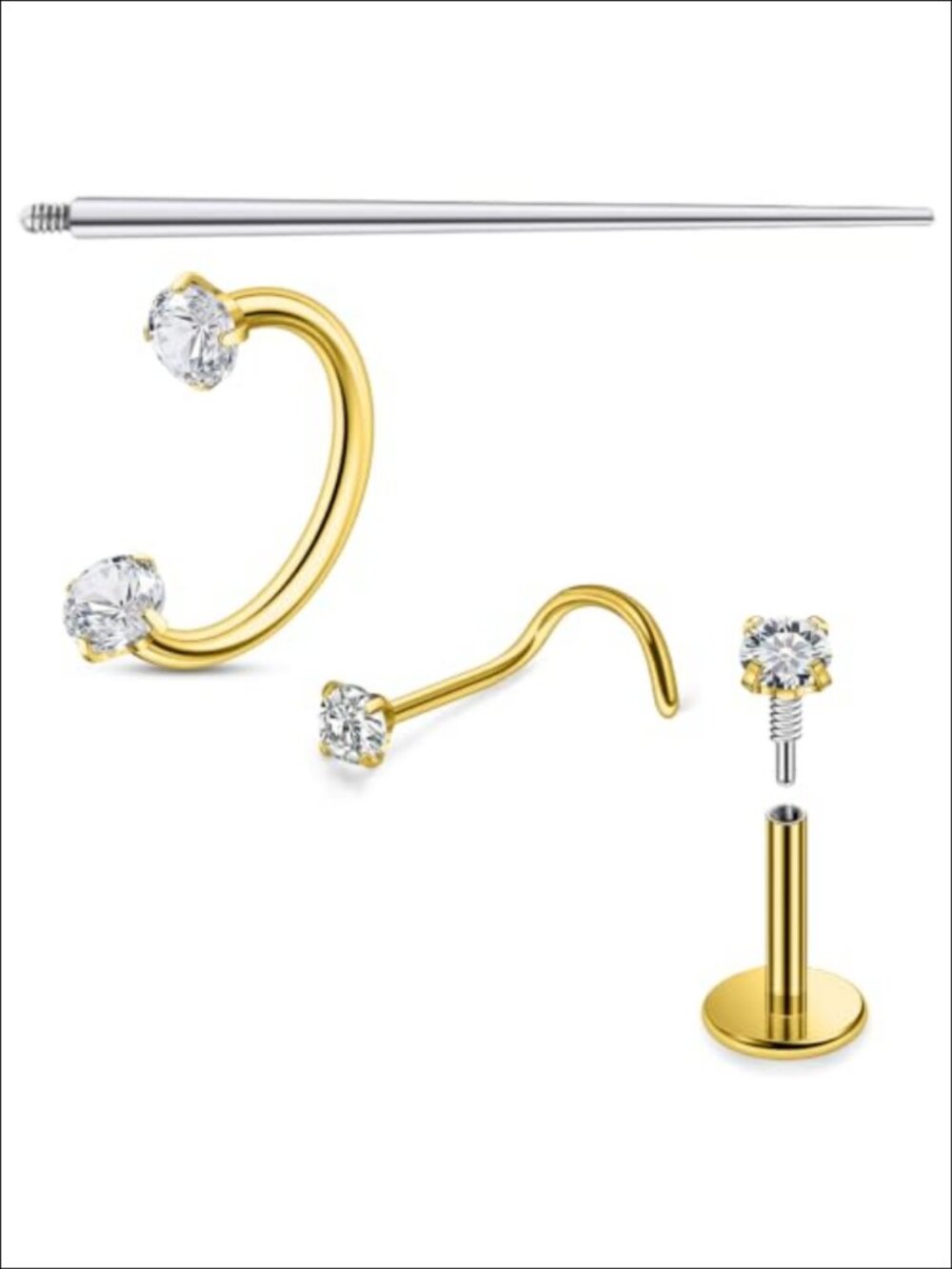 18G Surgical Steel Horseshoe Nose Ring Set CZ Nose Studs Lip Helix Daith